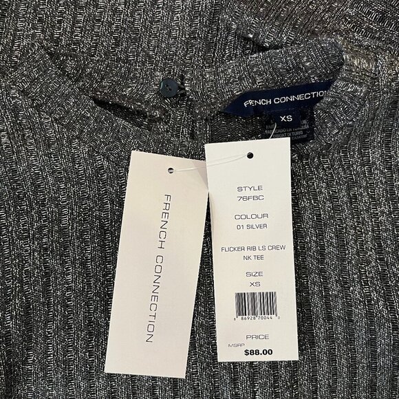 FRENCH CONNECTION Women's Flicker Rib L/S Silver Sheer Top - Size XS - NWT $88 - Picture 2 of 4